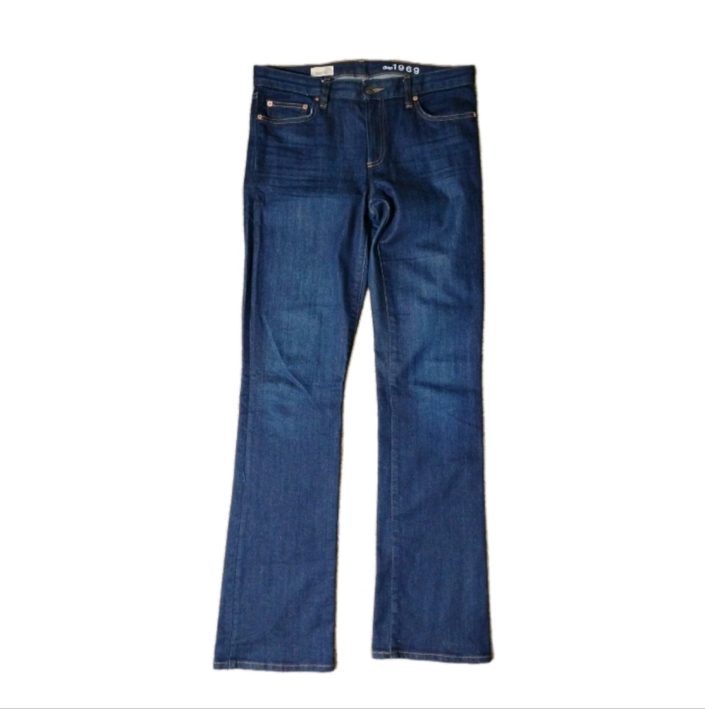 GAP 1969 Perfect Boot Jeans Dark Distressed Stretch Women's Size 29 Long